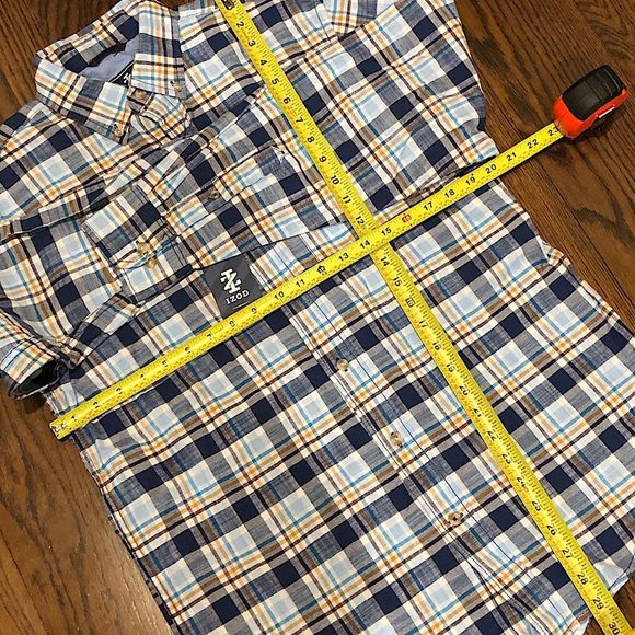 IZOD Men’s Blue Tan Brown Plaid Long Sleeve Button Down Shirt Sz Small NWT - Picture 4 of 6